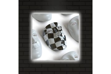 Lerretsbilde med LED-belysning 40x40 cm - Abstrakt komposisjon med ansiktsmasker i hvitt og svart - Hvit / Svart - Interiør - Maleri & posters - Lerretsbilder