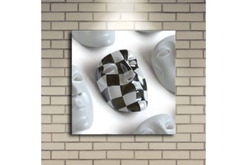 Lerretsbilde med LED-belysning 40x40 cm - Abstrakt komposisjon med ansiktsmasker i hvitt og svart - Hvit / Svart - Interiør - Maleri & posters - Lerretsbilder