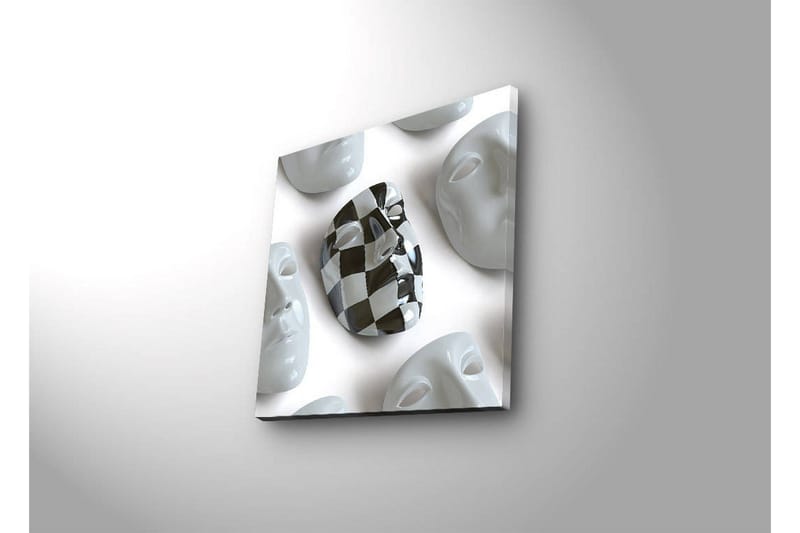 Lerretsbilde med LED-belysning 40x40 cm - Abstrakt komposisjon med ansiktsmasker i hvitt og svart - Hvit / Svart - Interiør - Maleri & posters - Lerretsbilder