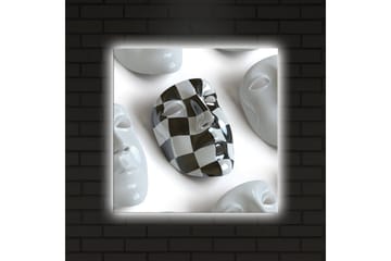 Lerretsbilde med LED-belysning 40x40 cm - Abstrakt komposisjon med ansiktsmasker i hvitt og svart - Hvit / Svart - Interiør - Maleri & posters - Lerretsbilder