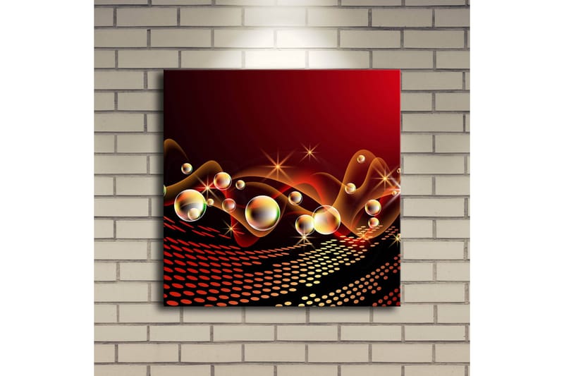 Lerretsbilde med LED-belysning 40x40 cm - Abstrakt komposisjon med flytende former og skinnende bobler - Rød / Svart / Gull - Interiør - Maleri & posters - Lerretsbilder