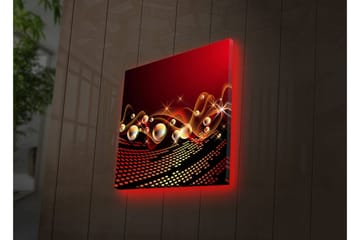 Lerretsbilde med LED-belysning 40x40 cm - Abstrakt komposisjon med flytende former og skinnende bobler - Rød / Svart / Gull - Interiør - Maleri & posters - Lerretsbilder