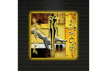 Lerretsbilde med LED-belysning 40x40 cm - Abstrakt komposisjon med menneskefigurer og håndformer - Gull / Svart / Grå - Interiør - Maleri & posters - Lerretsbilder