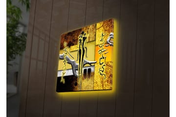 Lerretsbilde med LED-belysning 40x40 cm - Abstrakt komposisjon med menneskefigurer og håndformer - Gull / Svart / Grå - Interiør - Maleri & posters - Lerretsbilder