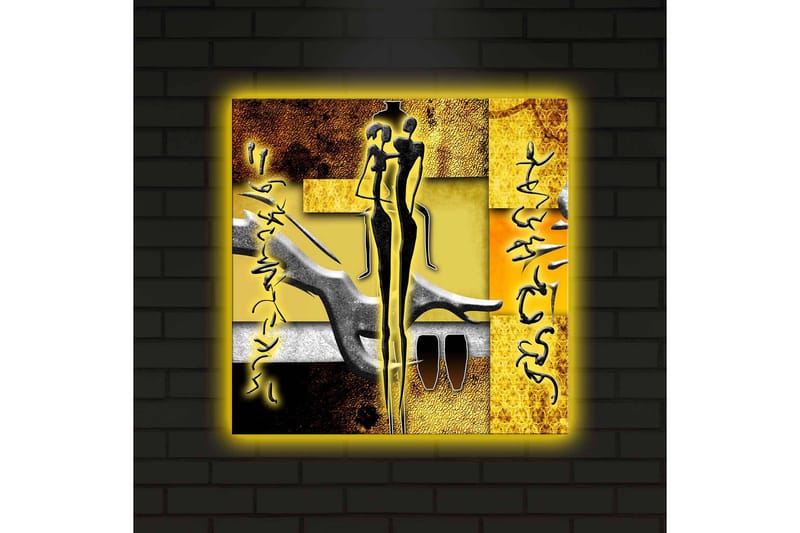 Lerretsbilde med LED-belysning 40x40 cm - Abstrakt komposisjon med menneskefigurer og håndformer - Gull / Svart / Grå - Interiør - Maleri & posters - Lerretsbilder