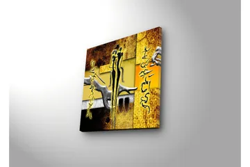 Lerretsbilde med LED-belysning 40x40 cm - Abstrakt komposisjon med menneskefigurer og håndformer - Gull / Svart / Grå - Interiør - Maleri & posters - Lerretsbilder