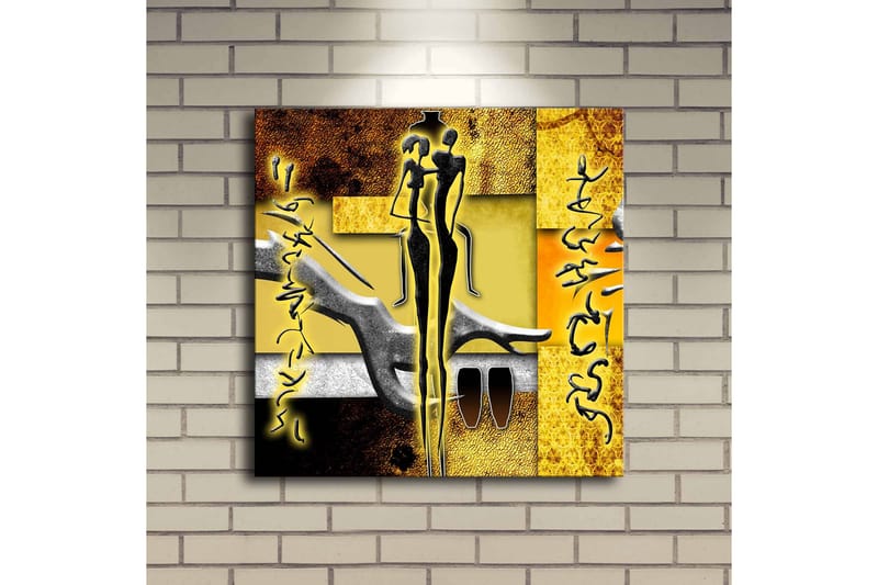 Lerretsbilde med LED-belysning 40x40 cm - Abstrakt komposisjon med menneskefigurer og håndformer - Gull / Svart / Grå - Interiør - Maleri & posters - Lerretsbilder