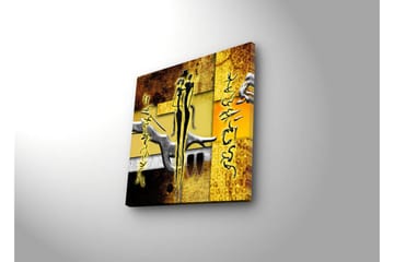 Lerretsbilde med LED-belysning 40x40 cm - Abstrakt komposisjon med menneskefigurer og håndformer - Gull / Svart / Grå - Interiør - Maleri & posters - Lerretsbilder