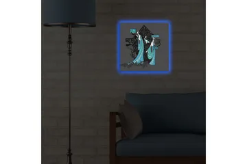 Lerretsbilde med LED-belysning 40x40 cm - Abstrakt komposisjon med to stiliserte figurer i flagrende klær - Svart / Turkis / Hvit - Interiør - Maleri & posters - Lerretsbilder