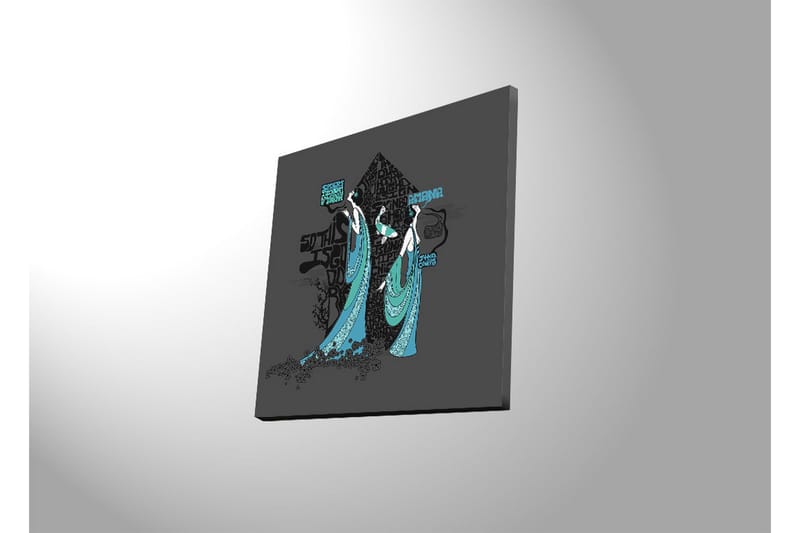 Lerretsbilde med LED-belysning 40x40 cm - Abstrakt komposisjon med to stiliserte figurer i flagrende klær - Svart / Turkis / Hvit - Interiør - Maleri & posters - Lerretsbilder