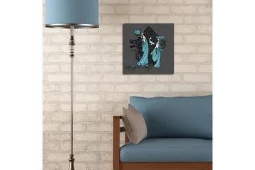 Lerretsbilde med LED-belysning 40x40 cm - Abstrakt komposisjon med to stiliserte figurer i flagrende klær - Svart / Turkis / Hvit - Interiør - Maleri & posters - Lerretsbilder