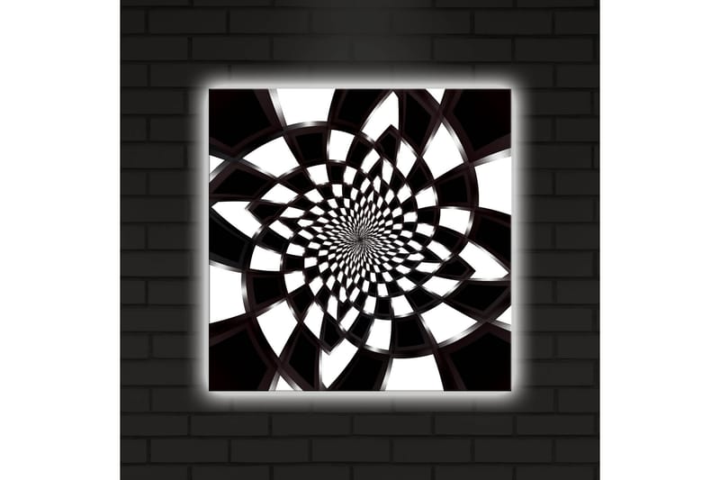 Lerretsbilde med LED-belysning 40x40 cm - Abstrakt spiralkomposisjon i svart-hvitt - Svart / Hvit - Interiør - Maleri & posters - Lerretsbilder