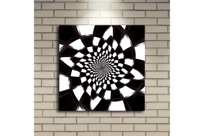 Lerretsbilde med LED-belysning 40x40 cm - Abstrakt spiralkomposisjon i svart-hvitt - Svart / Hvit - Interiør - Maleri & posters - Lerretsbilder