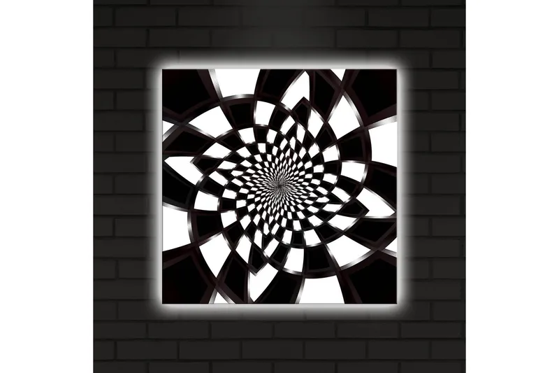 Lerretsbilde med LED-belysning 40x40 cm - Abstrakt spiralkomposisjon i svart-hvitt - Svart / Hvit - Interiør - Maleri & posters - Lerretsbilder