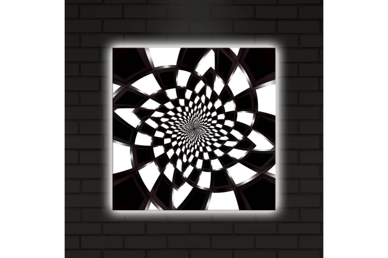 Lerretsbilde med LED-belysning 40x40 cm - Abstrakt spiralkomposisjon i svart-hvitt - Svart / Hvit - Interiør - Maleri & posters - Lerretsbilder