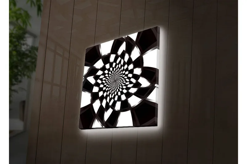 Lerretsbilde med LED-belysning 40x40 cm - Abstrakt spiralkomposisjon i svart-hvitt - Svart / Hvit - Interiør - Maleri & posters - Lerretsbilder