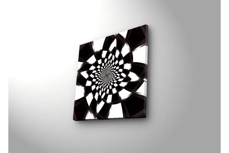 Lerretsbilde med LED-belysning 40x40 cm - Abstrakt spiralkomposisjon i svart-hvitt - Svart / Hvit - Interiør - Maleri & posters - Lerretsbilder
