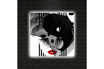 Lerretsbilde med LED-belysning 40x40 cm - Abstrakt portrett med en elegant kvinne og svarte detaljer - Svart / Rød / Hvit - Interiør - Maleri & posters - Lerretsbilder