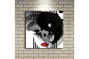 Lerretsbilde med LED-belysning 40x40 cm - Abstrakt portrett med en elegant kvinne og svarte detaljer - Svart / Rød / Hvit - Interiør - Maleri & posters - Lerretsbilder