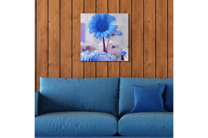 Lerretsbilde med LED-belysning 40x40 cm - Blomster i forskjellige blånyanser - Blå / Hvit - Interiør - Maleri & posters - Lerretsbilder
