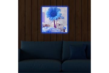 Lerretsbilde med LED-belysning 40x40 cm - Blomster i forskjellige blånyanser - Blå / Hvit - Interiør - Maleri & posters - Lerretsbilder