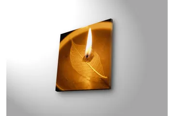 Lerretsbilde med LED-belysning 40x40 cm - Brennende stearinlys over et blad i en bolle - Gull / Brun / Beige - Interiør - Maleri & posters - Lerretsbilder