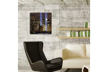 Lerretsbilde med LED-belysning 40x40 cm - Bylandskap med lysstråler som symboliserer minnet om tapte liv - Gull / Blå / Svart - Interiør - Maleri & posters - Lerretsbilder