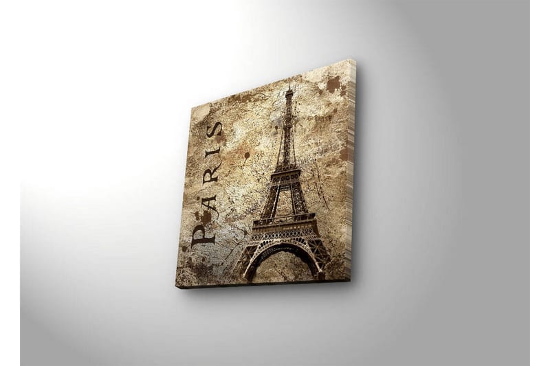 Lerretsbilde med LED-belysning 40x40 cm - Eiffeltårnet i vintagestil med teksten Paris - Beige / Brun / Svart - Interiør - Maleri & posters - Lerretsbilder