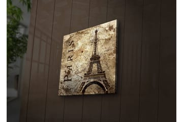 Lerretsbilde med LED-belysning 40x40 cm - Eiffeltårnet i vintagestil med teksten Paris - Beige / Brun / Svart - Interiør - Maleri & posters - Lerretsbilder