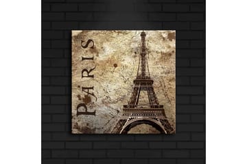 Lerretsbilde med LED-belysning 40x40 cm - Eiffeltårnet i vintagestil med teksten Paris - Beige / Brun / Svart - Interiør - Maleri & posters - Lerretsbilder