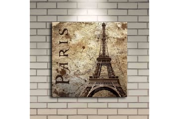 Lerretsbilde med LED-belysning 40x40 cm - Eiffeltårnet i vintagestil med teksten Paris - Beige / Brun / Svart - Interiør - Maleri & posters - Lerretsbilder