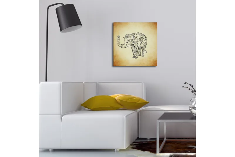 Lerretsbilde med LED-belysning 40x40 cm - Elefant med detaljert mønster - Svart / Beige / Brun - Interiør - Maleri & posters - Lerretsbilder