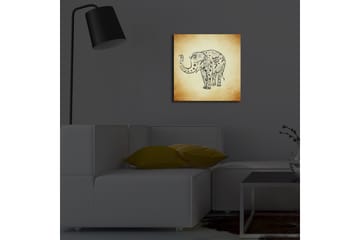 Lerretsbilde med LED-belysning 40x40 cm - Elefant med detaljert mønster - Svart / Beige / Brun - Interiør - Maleri & posters - Lerretsbilder