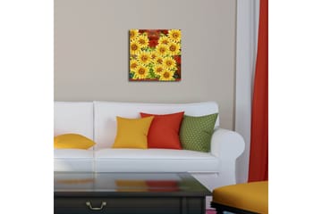 Lerretsbilde med LED-belysning 40x40 cm - Fargerik bukett med solsikker og røde blomster - Gul / Rød / Grønn - Interiør - Maleri & posters - Lerretsbilder