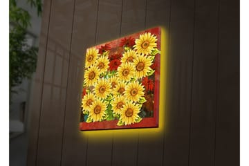 Lerretsbilde med LED-belysning 40x40 cm - Fargerik bukett med solsikker og røde blomster - Gul / Rød / Grønn - Interiør - Maleri & posters - Lerretsbilder