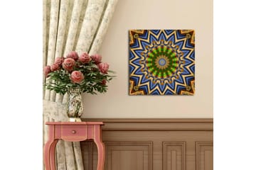 Lerretsbilde med LED-belysning 40x40 cm - Fargerik mandala med geometriske mønstre - Grønn / Blå / Gull - Interiør - Maleri & posters - Lerretsbilder