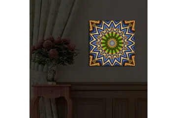 Lerretsbilde med LED-belysning 40x40 cm - Fargerik mandala med geometriske mønstre - Grønn / Blå / Gull - Interiør - Maleri & posters - Lerretsbilder