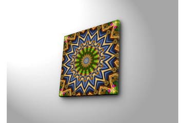 Lerretsbilde med LED-belysning 40x40 cm - Fargerik mandala med geometriske mønstre - Grønn / Blå / Gull - Interiør - Maleri & posters - Lerretsbilder