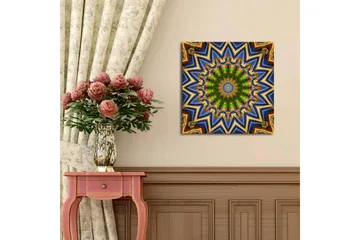 Lerretsbilde med LED-belysning 40x40 cm - Fargerik mandala med geometriske mønstre - Grønn / Blå / Gull - Interiør - Maleri & posters - Lerretsbilder