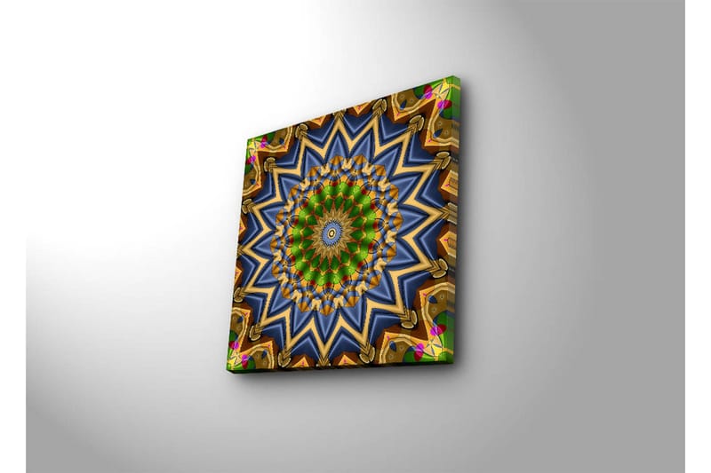 Lerretsbilde med LED-belysning 40x40 cm - Fargerik mandala med geometriske mønstre - Grønn / Blå / Gull - Interiør - Maleri & posters - Lerretsbilder