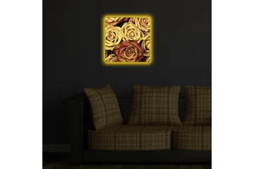 Lerretsbilde med LED-belysning 40x40 cm - Fargerik samling av roser i forskjellige nyanser - Gull / Brun / Rød - Interiør - Maleri & posters - Lerretsbilder