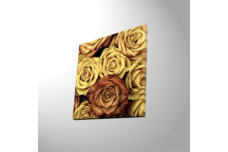 Lerretsbilde med LED-belysning 40x40 cm - Fargerik samling av roser i forskjellige nyanser - Gull / Brun / Rød - Interiør - Maleri & posters - Lerretsbilder