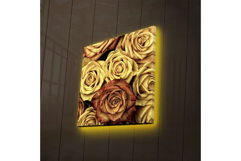 Lerretsbilde med LED-belysning 40x40 cm - Fargerik samling av roser i forskjellige nyanser - Gull / Brun / Rød - Interiør - Maleri & posters - Lerretsbilder