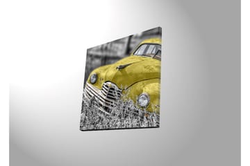 Lerretsbilde med LED-belysning 40x40 cm - Gammel bil i knallgult omgitt av grøntområder - Gul / Grå - Interiør - Maleri & posters - Lerretsbilder