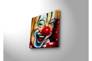 Lerretsbilde med LED-belysning 40x40 cm - Glad klovn med fargerik sminke og rød nese - Rød / Gul / Blå - Interiør - Maleri & posters - Lerretsbilder