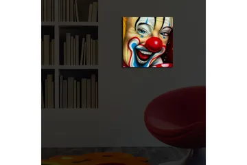 Lerretsbilde med LED-belysning 40x40 cm - Glad klovn med fargerik sminke og rød nese - Rød / Gul / Blå - Interiør - Maleri & posters - Lerretsbilder