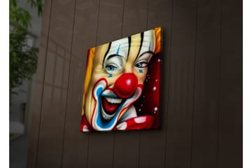 Lerretsbilde med LED-belysning 40x40 cm - Glad klovn med fargerik sminke og rød nese - Rød / Gul / Blå - Interiør - Maleri & posters - Lerretsbilder