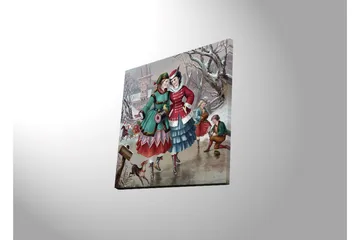 Lerretsbilde med LED-belysning 40x40 cm - Glade kvinner i vinterklær som går i et snødekt miljø - Grønn / Rød / Blå - Interiør - Maleri & posters - Lerretsbilder