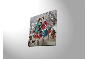 Lerretsbilde med LED-belysning 40x40 cm - Glade kvinner i vinterklær som går i et snødekt miljø - Grønn / Rød / Blå - Interiør - Maleri & posters - Lerretsbilder