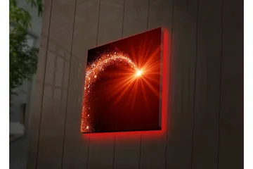 Lerretsbilde med LED-belysning 40x40 cm - Glitrende stjernelys med en dynamisk kurve - Rød / Oransje / Gull - Interiør - Maleri & posters - Lerretsbilder